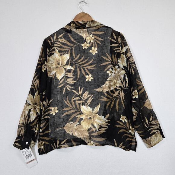 Alfred Dunner 2 in 1 Sheer Top Blouse Attached Tank 12P Black Brown Ivory Floral - Picture 7 of 15